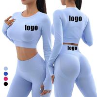 Ensemble de leggings et crop top sans coutures pour femme, haute élasticité, tenue de sport et yoga, avec trous pour les pouces, séchage rapide, respirant, pour fitness et pilates