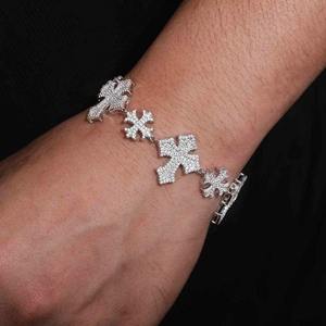 Pulsera de Lujo de Plata 925 con Baño de Rodio, Diseño de Cruz con Incrustaciones de Cristales de Imitación, Joyería Unisex Estilo Hiphop con Eslabones de Cadena - Product Image 1