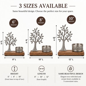 Objeto Decorativo de Pájaro en Árbol Plateado con Cuenco Grabado y Base de Madera, Decoración Tradicional para Mesa del Hogar, Adorno Metálico - Product Image 4