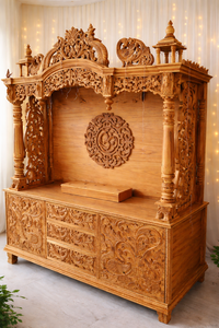 Traditional Hand-Carved Wooden Pooja <b>Mandir</b> for Home Designer Hand Carved <b>Mandir</b> Wooden Temple Custom Size & Color Unit for Home - Product Image 2