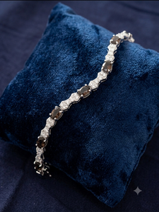 Colour Mountain Smoky Quartz Tennis <b>Bracelet</b> 925 Sterling Silver White Gold Plated Geometric Design Unisex Classic Style Party - Product Image 4