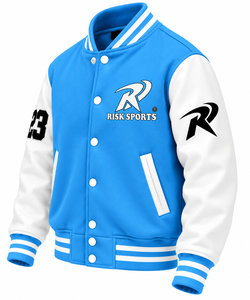 <b>Light</b> Blue Solid Stand Collar Varsity <b>Jacket</b> <b>Men</b> Regular Fit Zipper Front Fleece Lined Casual Sports Autumn - Product Image 5