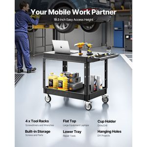 Carrello Utilitario in Plastica Resistente con Capacità di Carico di 250 kg, 94 x 64,5 cm, 2 Ripiani e Ruote Girevoli a 360° - Product Image 2