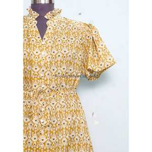 Indian Cotton Long Sleeve A-Line Short Dress Floral Wrap <b>Mini</b> Pattern for Women O-Neck Summer Beach Dress Beginner Friendly - Product Image 2