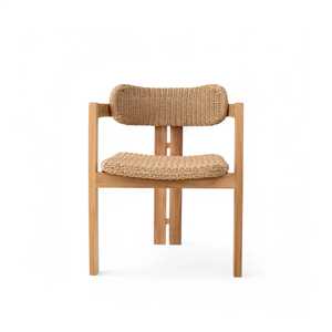 Chaise de salle à manger d'extérieur en teck finition naturelle avec dossier en osier moderne, légère, idéale pour appartement, restaurant, café - Product Image 1