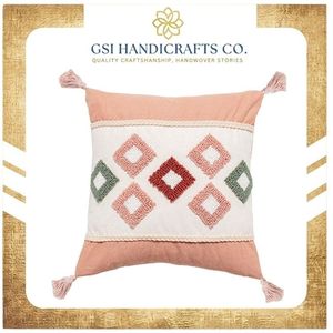Best Price Bohemian Embroidered <b>Throw</b> Pillow Square Geometric Pattern Pink Green <b>Red</b> Tassels Decorative Cushion Cover - Product Image 2
