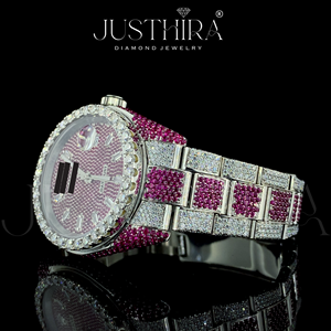 Reloj de Marca con Incrustaciones de Diamantes Moissanite, Estilo Hiphop, Esfera Rosa con Diamantes Rosas, Ideal para Regalo de Compromiso, Boda o Aniversario - Product Image 4