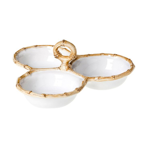 Plateau de service de luxe à 3 compartiments, blanc et doré, de qualité supérieure, en métal, pour la maison, l'hôtel, la cuisine. - Product Image 1
