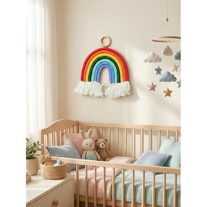 Handcrafted Mango <b>Wood</b> <b>Rainbow</b> Macram Wall Hanging Wholesale India - Product Image 3