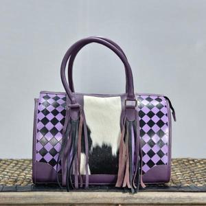 Bolso Speedy de Cuero Morado con Panel de Piel de Vaca y Borlas, Cierre de Cremallera, Bolso de Mano de Lujo - Product Image 1