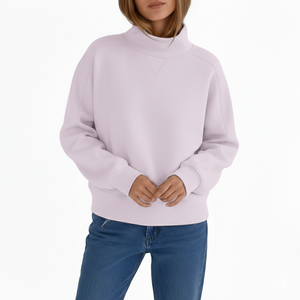 Womens Navy Blue <b>Mock</b> <b>Neck</b> Sweatshirt Oversized Casual Fleece Pullover Winter Streetwear <b>Top</b> - Product Image 2