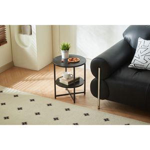 Set di 2 Comodini Rotondi a 2 Livelli in Stile Rustico per Spazi Piccoli - per Camere da Letto e Soggiorno - Product Image 1