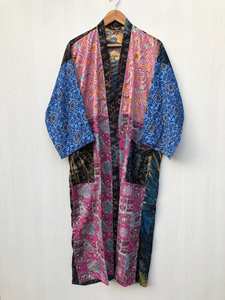 Bata de Baño de Seda Suave Regal House Wear, Bata Multicolor para Dormir, Kimono de Seda Reciclada Vintage de la India al por Mayor - Product Image 4