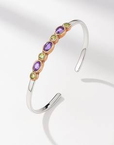 Bracelet à breloques vintage en améthyste et péridot, élégance antique, en argent sterling 925, bijoux de luxe personnalisés - Product Image 1