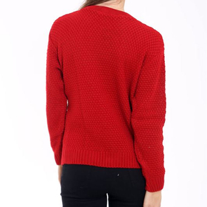 Women's Red <b>Cable</b> <b>Knit</b> Pullover Crew Neck Long Sleeve Winter Casual Thick <b>Sweater</b> Anti-Pilling 100% Acrylic Hand Knitted - Product Image 3