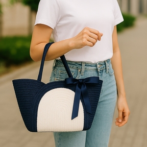 Sac fourre-tout en corde tressée fait main |   Fibre naturelle écologique |   Sac de shopping de luxe tendance, résistant à l'eau, grande capacité - Product Image 4