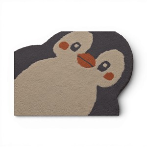 Tapis moderne en laine tufté à la main pour enfants, motif pingouin mignon, forme animale, personnage de dessin animé, contour sculpté avec précision - Product Image 4