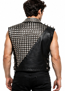Chaleco de Cuero para Hombre, Chaleco de Motociclista con Tachuelas, Chaleco Estilo Gótico Punk, Chaleco de Cuero Negro con Hebilla Frontal - Product Image 5