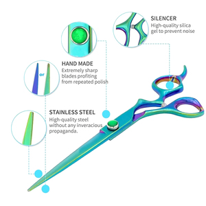 Ciseaux de barbier verts et bleus, ciseaux à cheveux en acier inoxydable, pointe acérée, manche long, pour droitiers, usage en salon - Product Image 3