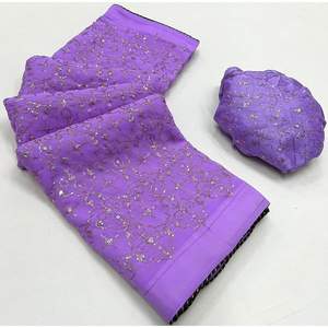 ATRACTIVE GEORGETTE SECUENCIA BORDADO TRABAJO SAREE CON BLUSA SIN COSTAR LAVANDA - Product Image 1