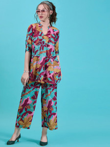 Conjunto de Dos Piezas: Blusa Estampada con Cuello Mandarín y Pantalón, Blusa con Cuello en U y Pantalón Estampado, Nuevo Vestido Midi Formal de Dos Piezas, Corte Moderno para Mujer - Product Image 5