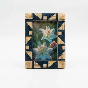 Handmade Eco-Friendly Lightweight Resin Inlay Photo <b>Frame</b> <b>with</b> Geometric Blue Pattern Modern Home Decor Wall <b>Mount</b> Accent - Product Image 5