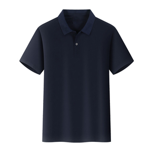 Chemise Homme Manches Courtes Col Montant Couleur Unie Coupe Ample Décontractée en Jersey Soie/Coton Respirant Style Sportif - Product Image 1