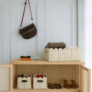 Cestas de Ratán Tejidas a Mano – Organizador Tejido con Borde Festoneado para Guardería y Hogar - Product Image 3