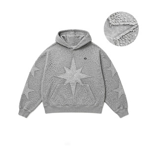 Sweat-shirts pour hommes en molleton de coton, style streetwear personnalisé, avec appliques brodées et strass sur toute la surface, style Y2K, poids lourd, OEM - Product Image 2