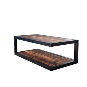 Mesa de Centro Ovalada Industrial con Tapa de Mosaico de Madera Reciclada y Estructura de Hierro Resistente, Venta al por Mayor, Estilo Contemporáneo para Sala de Estar - Product Image 2
