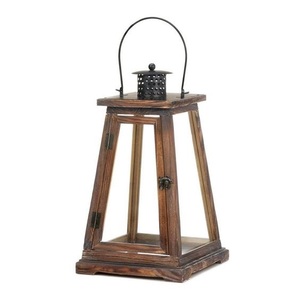 Portavelas de Madera con Ventanas de Vidrio y Asa de Cuerda, Estilo Rústico Natural, Centro de Mesa para el Hogar - Product Image 1