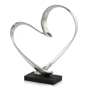 Luxury Silver Metal Open Heart Sculpture <b>Ribbon</b> Cast Aluminum Valentine Figurine Romantic <b>Wedding</b> Tabletop Centerpiece Base - Product Image 1