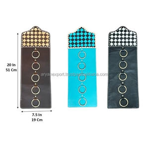 Organisateur d'écharpes en cuir de vachette à motif à carreaux de qualité supérieure 2026, accessoire de mode rustique avec anneau métallique, décoration murale - Product Image 2