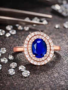 Bague de cocktail ovale de luxe en or 14 carats avec halo de diamants fantaisie, 1,2 carats de diamants de laboratoire, pour fiançailles et soirées, bijoux fins, 138 pièces - Product Image 5