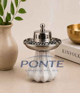 Luxury White Marble Incense Burner with Stainless Steel Lid Elegant Handcrafted <b>Bakhoor</b> Holder And <b>Oud</b> Burner For Modern Home - Product Image 2