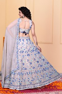 Ensemble de lehenga choli en georgette pour femmes, brodé de fleurs, tenue de mariée avec dupatta, vêtements de fête de mariage - Product Image 5