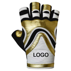 Gants de sport demi-doigts en cuir PU or, blanc, noir, unisexe, pour musculation, avec sangle de poignet, design à enfiler - Product Image 2