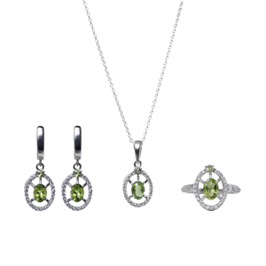 Parure de bijoux en argent 925 avec péridot pour femme, pendentif solitaire et boucles d'oreilles sertis clos, bijoux fins, vente en gros, idée cadeau - Product Image 2