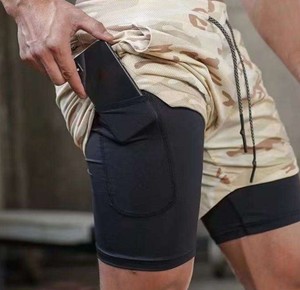 Shorts de sport pour hommes, taille haute, séchage rapide, respirants, double couche, tricotés, couleur unie, tendance, nouvelle collection été - Product Image 4