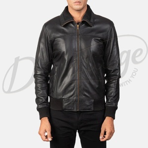 Blouson Bomber Urbain pour Homme en Cuir Nappa Noir avec Capuche Intégrée en Jersey, Veste d'extérieur Zippée en Véritable Peau de Mouton – Vente en Gros - Product Image 5
