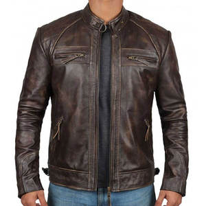 <b>Men</b> Premium Genuine <b>Leather</b> <b>Jacket</b> Stand Collar Soft Comfortable Classic Casual Full Zip Durable Fashion Breathable Quick Dry - Product Image 4