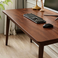 Bureau d'ordinateur en bois de caoutchouc massif 100 %, style rétro noyer, avec tiroir, pieds robustes en A, table d'étude épaisse pour bureau à domicile