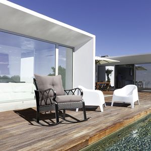 Sedia a dondolo in vimini grigio con cuscini e struttura in alluminio per il relax in veranda - Product Image 2