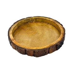 Handmade Mango Wood Serving Tray Rustic Wooden Round Tray Natural Bark Edge Platter - Product Image 5