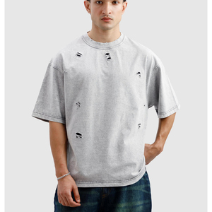 Camisetas de hombre con efecto acid wash, tela de mezcla de algodón con lavado ácido vintage, corte regular, material transpirable, manga corta, ropa casual. - Product Image 5