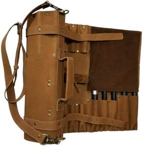 Nouvel Arrivage – Ensemble de Couteaux de Cuisine en Cuir Véritable Marron Foncé, Organisateur de Couverts Enroulable, Outil de Chef, Logo Personnalisé LKR-0312 - Product Image 6