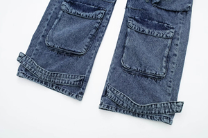 Pantalones Cargo Anchos y Largos de Mezclilla para Mujer, Estilo Urbano, Transpirables, con Múltiples Bolsillos, Cintura Alta, Fabricante OEM - Product Image 3