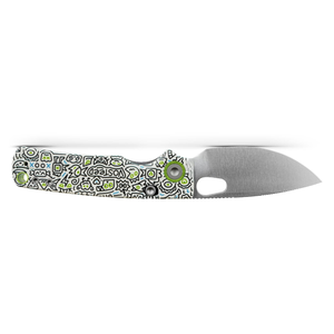 Navajas Plegables con Mango con Diseño de Doodle Blanco, Hoja Satinada Tipo Sheepsfoot, Orificio de Apertura con el Pulgar y Pivote Verde para Uso en Exteriores - Product Image 4