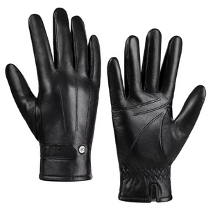 Gants d'hiver décontractés en cuir de mouton noir, doux et chauds, tactiles, pour homme, de luxe, pour la conduite en extérieur, commande en gros directe usine - Product Image 2