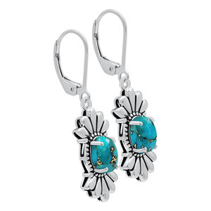 Pendientes Colgantes de Flor Vintage Gourik E268, Plata de Ley 925 con Turquesa Engastada, de Alta Calidad, Sin Níquel, para Uso Diario - Product Image 2